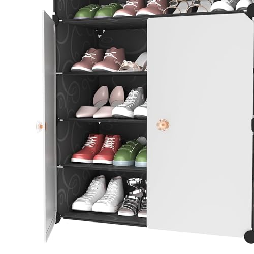 Image of Premium Multipurpose Modular 𝟏𝟐 𝐒𝐇𝐄𝐋𝐅 Plastic Shoe Rack for Home with 7 Door | Stackable Organizer | Waterproof & Dustproof | Space Saving Storage for Home, Bedroom & Entryway - Black