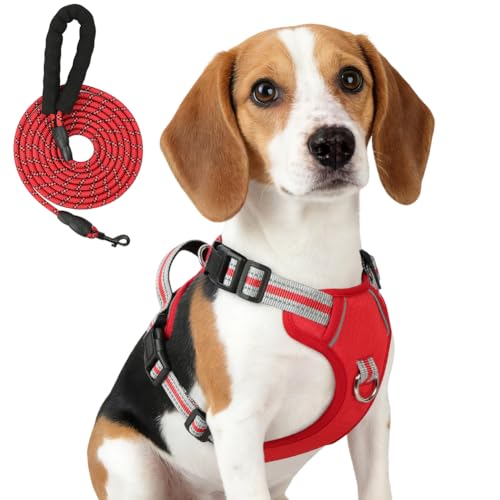 AYESY Pettorina anti-tiro per cani,Pettorina Regolabile per Cane di Taglia Media e Piccola con Guinzaglio,Robusto e Regolabile Imbracatura Traspirante,con Maniglia Rinforzata e Bande Riflettenti