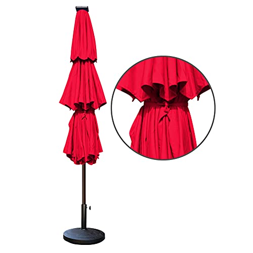 EliteShade USA 10-Year-Non-Fading Solar 9ft 3 Tiers Market Umbrella with 80 LED Lights Patio Umbrellas Outdoor Table with Ventilation,Logo Red