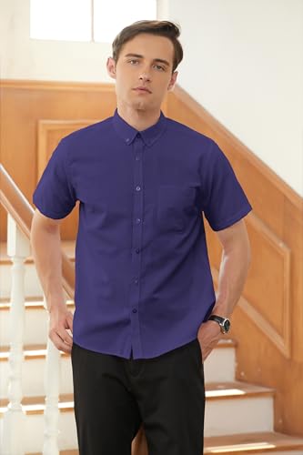 Image of SANGTREE Men & Boy Striped Multicolor Oxford Cotton Shirt,Comfortable Fit,Short Sleeve Collared Shirt
