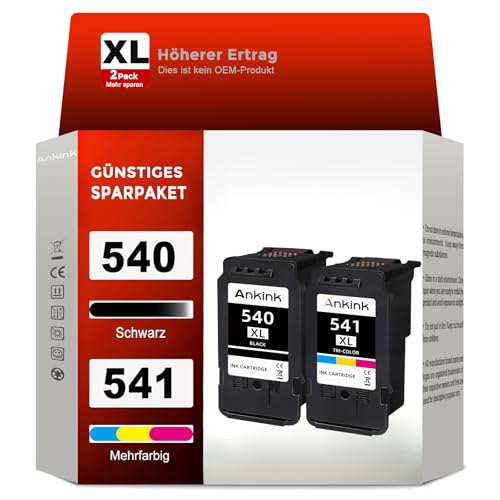 ANKINK Kompatibel Tintenpatrone Druckerpatronen als Ersatz für Canon PG 540XL CL 541XL PG540 CL541 Patrone 540 541 XL für TS5150 TS5151 TS5100 MG3600 MX525 MX520 MG3650 MG4200 MX475 Schwarz Farbe 2 PK