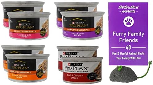 Purina Pro Plan Complete Essentials Cat Food 4 Flavor 8 Can Sampler (2) Each: Salmon Rice, Turkey Rice, Chicken Cheese, Beef Chicken (3 Ounces) Plus Catnip Toy and Fun Facts Booklet Bundle Purina Pro Plan Complete Essentials Cat Food 4 Flavor 8 Can Sampler (2) Each: Salmon Rice, Turkey Rice, Chicken Cheese, Beef Chicken (3 Ounces) Plus Catnip Toy and Fun Facts Booklet Bundle
