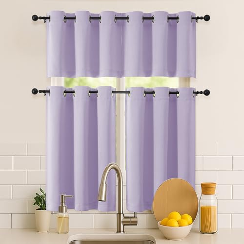 Image of Simplebrand Lilac Kitchen Valances for Windows 18 Inches Long 2 Pack, Room Darkening Window Valances for Living Room, Grommet Short Straight Drape Kitchen Curtains for Bedroom Kids Room, 40Wx18L