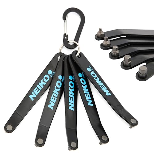 NEIKO 01321A Ultra Low Profile Offset Screwdriver Hex Set 5 Pc Heavy Duty S2 Steel Construction MM 10mm Bit Depth Angled Hex Bit Bent Screwdriver for Tight Spaces Allen Wrench Keychain