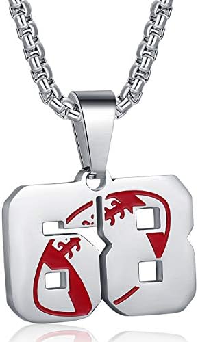 Rehoboth Football Rugby Jersey Number 0-99 Pendant Necklace for Women Men 22+2 Inch Adjustable Stainless Steel Chain