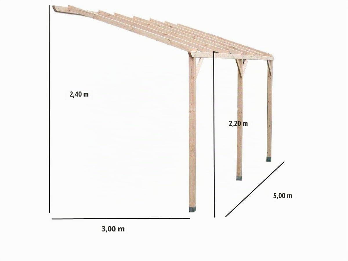 Carport Mural Pergola Adossable Autoclavé Sans Couverture Surface, 15m2