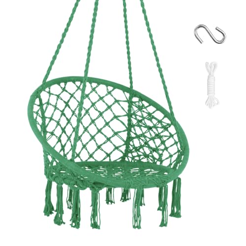 SUNCREAT Macrame Hanging Chair, Rope Hanging Swing Chair Outdoor, Green