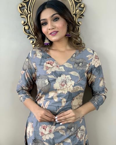 Image of GoSriKi Women's Cotton Blend Printed Kurta with Pant