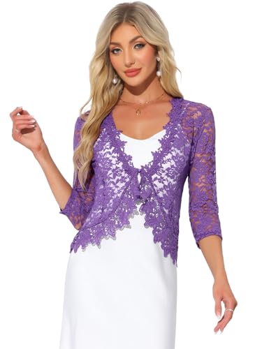 Image of Allegra K Floral Lace Shrugs for Women's Evening 3 /4 Sleeves Formal Elegant Bolero Cardigan