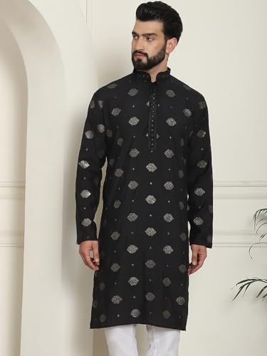 Image of SOJANYA Since 1958 Men's Cotton Silk Sequinned Embroidered Long Kurta