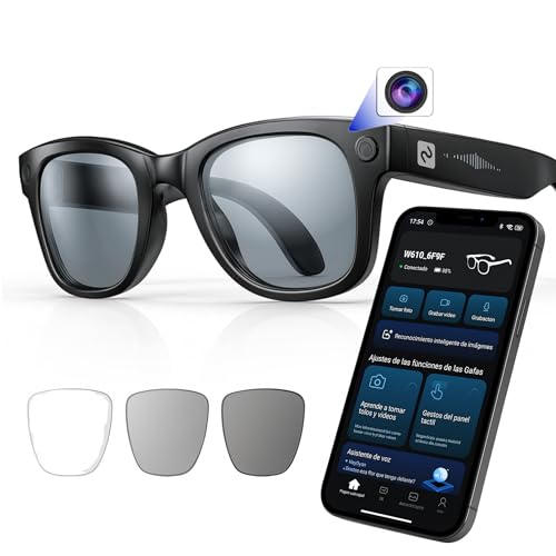 smartia – Gafas Inteligentes con cámara, App incluida español, Gafas Bluetooth Manos Libres con IA...