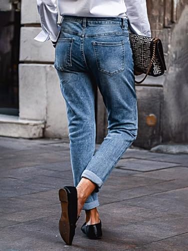 Flamingals Straight Leg Low Waist Boyfriend Roll Hem Wash Detail Denim Jeans Without Belt2