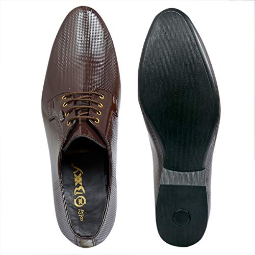 Image of BXXY Men's 9 cm (3.5 Inch) Height Increasing Dress Shoe Derby Lace-Up Formal Patent Faux Leather Shoes