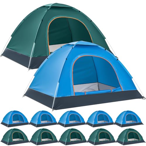 Woanger 10 Pack Bulk 2 Person Camping Tents for Homeless Lightweight Outdoor Tent with Rain Fly and Carrying Bag Waterproof Windproof Setup Pop Up for Homeless Camping Backpacking(Blue Green)