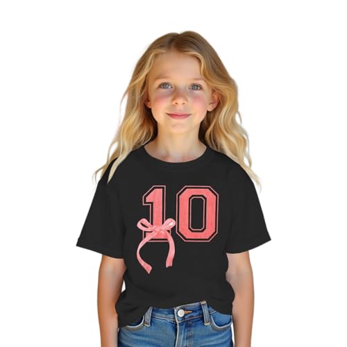 Image of Girl Birthday Shirt 10th Birthday T-Shirt Bow 10 Year Old Bday Short Sleeve Tee Top Tenth Party Outfit
