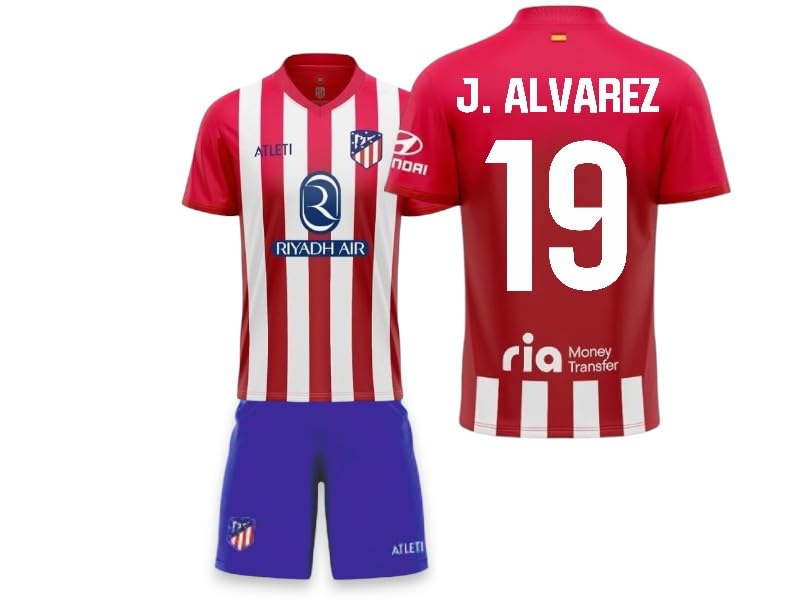 Genérico Atletico Madrid Fútbol Conjunto Camiseta y Pantalón Primera equipación Temporada 2023-2024 Réplica Oficial - Talla Niño (J. ALVAREZ)