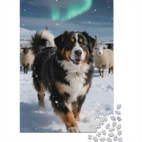 Puzzle 1000 piezas de paisaje de nieve y perro pastor para mejorar la concentración
