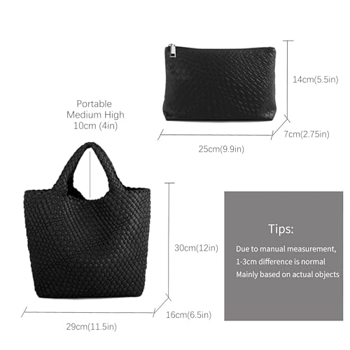 Image of Handmade Woven Bag Satchel Handbag For Women Vegan Leather Tote Bag With Purses Travel Shoulder Bag Underarm Bag