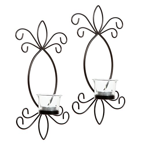 Hosley's Set Of 2 Iron Tea Light Led Candle Wall Sconces- 11.5" High. Ideal Gift For Spa, Aromatherapy, Wedding, Led Tealight Candle Garden. Hand Made By Artisans O4 #TOP2