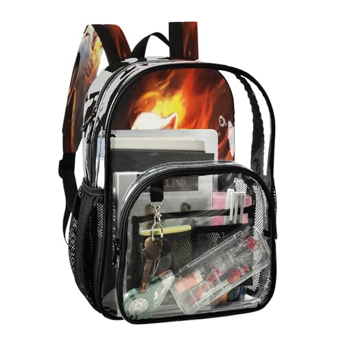 Wolfs with Fire Clear Backpack - Stadium Approved Large 15.7-inch Waterproof Transparent Bag for Sports, Concerts, Work, Travel#1222