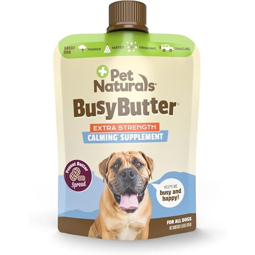 Pet Naturals BusyButter Extra Strength Calming Peanut Butter with Melatonin for Dogs Easy-Squeeze Pouch - Great for Treats Lick Mats Training Calming and Enrichment Toys 6 oz