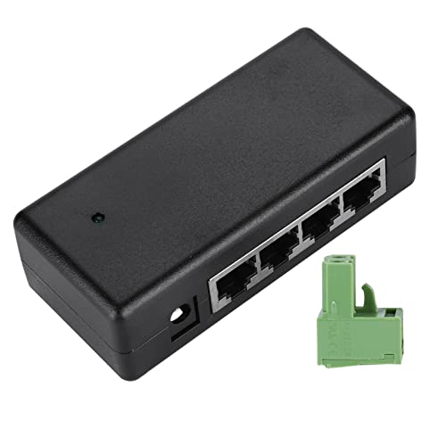 Inyector PoE de 4 puertos DC9V-48V para cámaras IP | Adaptador seguro de alimentación Ethernet miniatura 4
