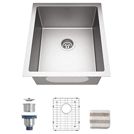 Bar Sink, TORVA 15 x 17 Inch Undermount Kitchen Sink, 16 Gauge Stainless Steel Wet Bar or Prep Sinks Single Bowl, Fits 18" Cabinet