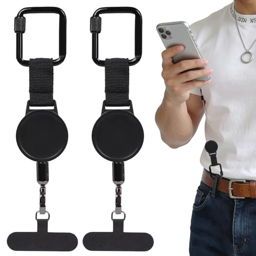 Retractable Phone Lanyard, Retractable Keychain Anti Theft Phone Strap with Locking Carabiner and 360°Metal Tether Tab, Mobile Phone Lanyard Compatible Most Smartphones for Outdoor Hike Climb Fishing