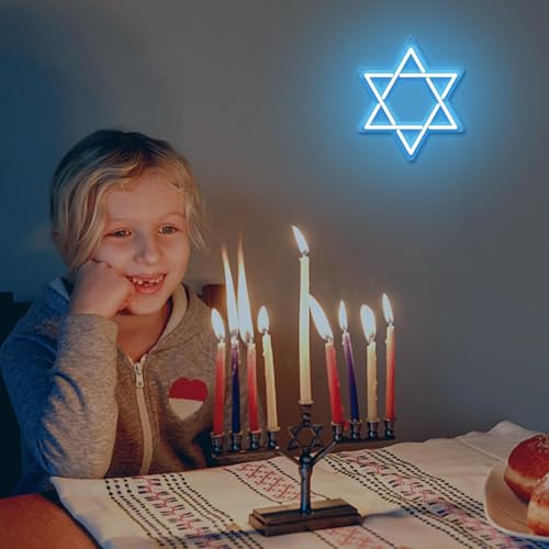 Image of Attivolife Star of David Neon Sign, Hanukkah Decoration Jewish Star Blue Neon Light, LED Wall Decor for Home Office, Housewarming Birthday Gifts for Jews Judaism Women