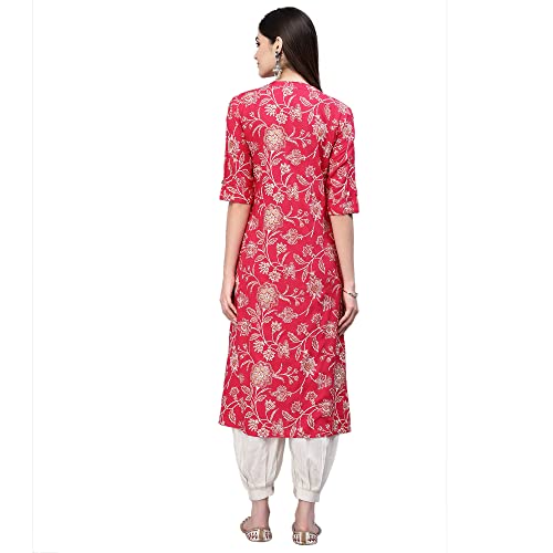Image of Stylum Women's Aqua Floral Printed Rayon A-Line Kurta | Comfortable Daily Office & Casual Wear (Available in Plus Sizes)