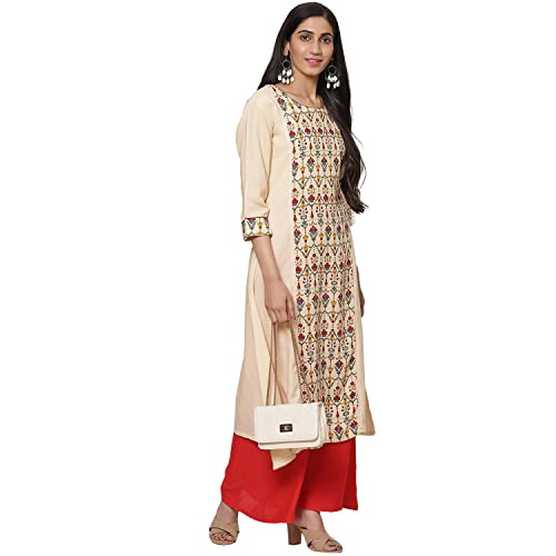 Image of Rangriti Cream Liva A Line Kurta for Women