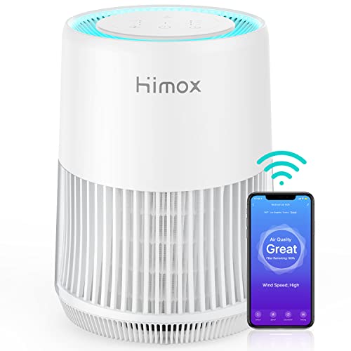 HIMOX Smart Alexa WiFi Air Purifier for Home Bedroom Office 540 sq.ft, Remove 99.97% Virus (COVlD-19) Bacteria, 20dB Ture HEPA Filter Air Purifier for Smoke Allergies Odor Pet Dander Mold Pollen, Night Light, Works with Alexa Google Home Assistant iPad and Smartphone 100% NO OZONE (H06 Alexa Air Purifer)