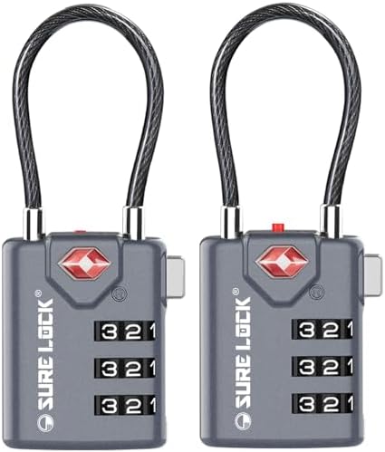 SURE LOCK TSA Compatible Travel Luggage Locks, Inspection Indicator, Easy Read Dials TSA Approved with Zinc Alloy, Grey 2 Pack, Earnest