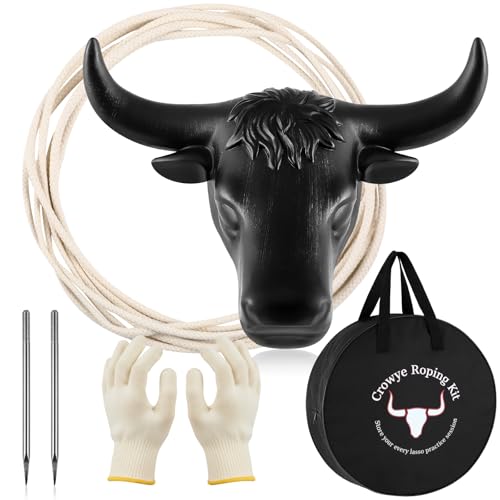Crowye Plastic Roping Dummies Junior Steer Head Dummy Set, Roping Dummy, Include 11 Inch Steer Head with 16 inch Storage Bag, 20-Foot Lasso Rope, Steel Rods, Gloves for Junior Roper Practice