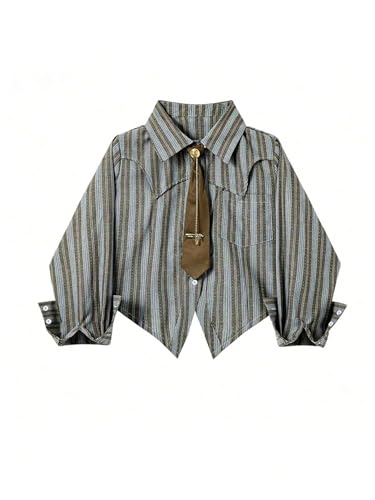 SOLY HUX Women's Striped Print Button Down College Shirts Long Sleeve Tie Blouse Tops Preppy Clothes3