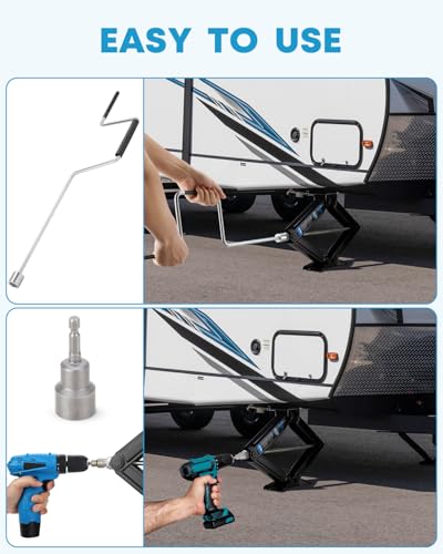Image of Kohree 6500lbs Heavy Duty RV Stabilizer Jacks 4 Pack, 24 Inch Leveling Scissor Jack for Travel Trailer Camper, with Crank Handle and Drill Bit