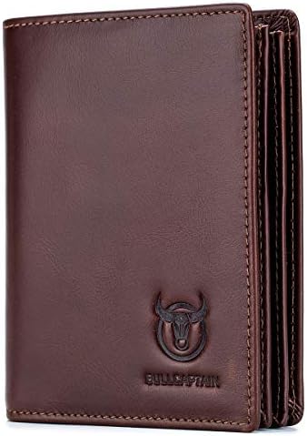 BULLCAPTAIN Large Capacity Genuine Leather Bifold Wallet/Credit Card Holder for Men with 15 Card Slots QB-027 (Brown)