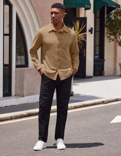 COOFANDY Men's Long Sleeve Button Down Shirt Casual Lightweight Shacket Spring Fall Shirt Jacket Overshirt with Pockets3