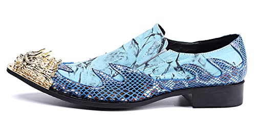 Santimon Mens Dress Shoes Genuine Leather Metal Pointed Dragon Tip Tuxedo Business Formal Composite Loafers3