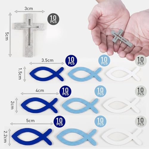 HAKACC Kommunion Deko, 100 Stück Tischdeko Konfirmation, Taufe Streudeko Holz Kreuz Fisch Babyshowerparty