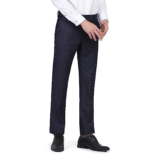 Image of blackberrys Checks Polyester Viscose Slim Fit Men's Work Wear Trousers