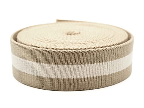 CRAFTMEMORE 1.5 Inches Cotton Webbing Strap, Two Tone Heavy Webbing Straps for Arts and Crafts, Luxury Bag Strap (5 Yards, Ivory-Tan)