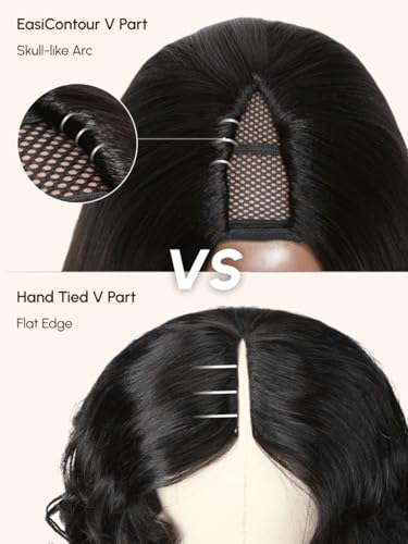 Image of Beauty Forever V Part Wig Human Hair Balayage Brown Highlight Loose Wave Face Framing EasiContour Vpart Wigs Magic Leave Out Upgrade U Part Human Hair Ready to Go Drawstring Wig 150% Density 20inch