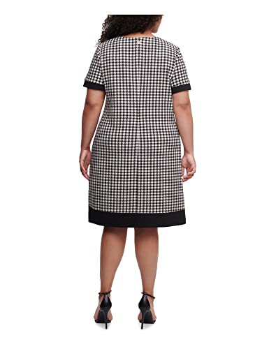 Tommy Hilfiger Womens Black Cotton Blend Houndstooth Short Sleeve Crew Neck Knee Length Wear To Work Shift Dress Plus 18W #TOP10