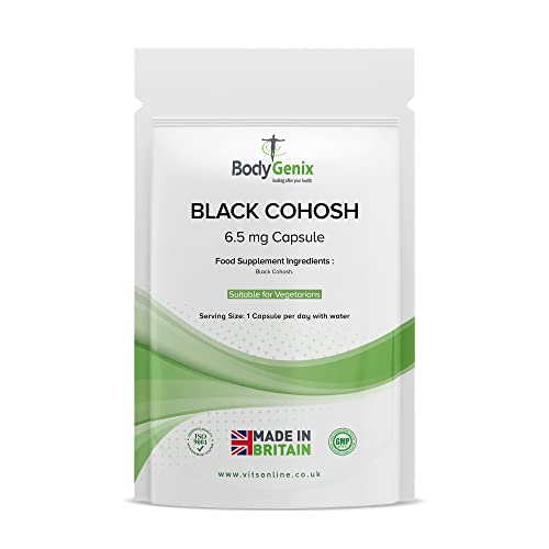 Bodygenix Black Cohosh Supplement | Capsules for pre-Menstruation and Menopause | Support Mood and Steady Nerves | 6.5mg (60 caps)