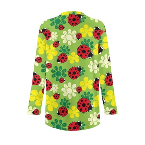 Image of Forchrinse Red Ladybug Cardigan for Women Causal Long Sleeve Open Front Cardigans Sweater Fashion 2024 Fall Coat with Pockets