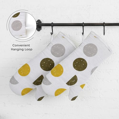 Image of Encasa XO Extra Long 18x35 cm Microwave Oven Gloves Mitts (2 pcs) for Kitchen Cooking - Yellow Moon - Heat Resistant, Thick & Safe, Protection of Hands from Hot Utensils, Gas Flame, Grill, Barbecue
