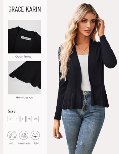 Image of GRACE KARIN Women's Lightweight Peplum Cardigan Sweaters Open Front Cropped Cardigan Long Sleeve Trendy Summer Knit Tops