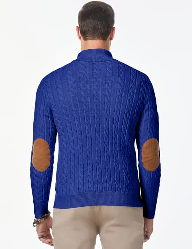 Image of JMIERR Men's Cable Knit Pullover Sweater Casual Long Sleeve Stand Collar Button Knitted Sweaters