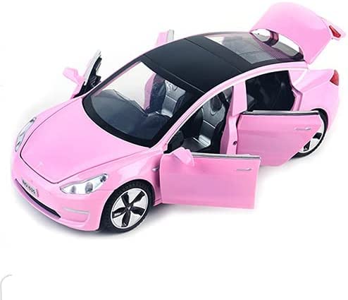 Car Model 3 1:32 Scale Alloy Diecast Pull Back Electronic Toys With Lights And Sound, Mini Vehicles Toys For Kids Gift Tesla Car Lovers (Pink) #TOP11